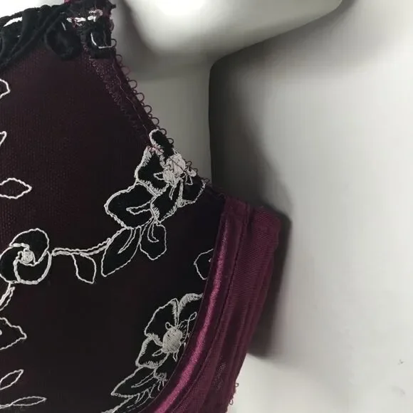 CaciqueWomen's Maroon/Burgundy Embroidered Lace Lined Padded Bra Size 40DD - Picture 11 of 12